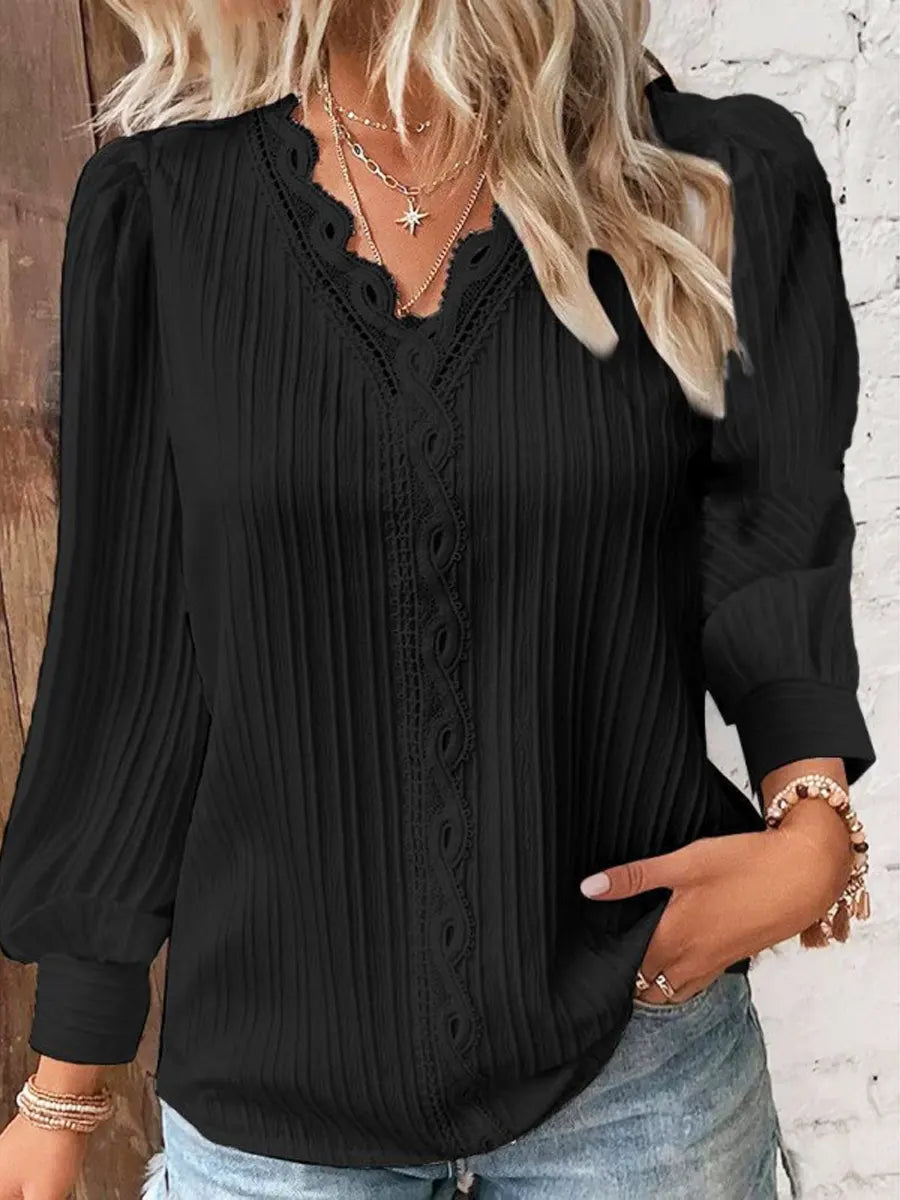 Retro Elegant Lace Patchwork Art Casual Stylish Long Sleeve Shirt