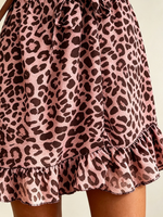 Women's Wrap V-Neck Leopard Ruffle Dress