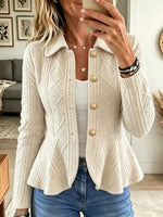 Women's Cable Knit Peplum Cardigan Jacket
