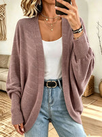 Women Open‑Front Batwing Sleeve Textured Knit Cardigan