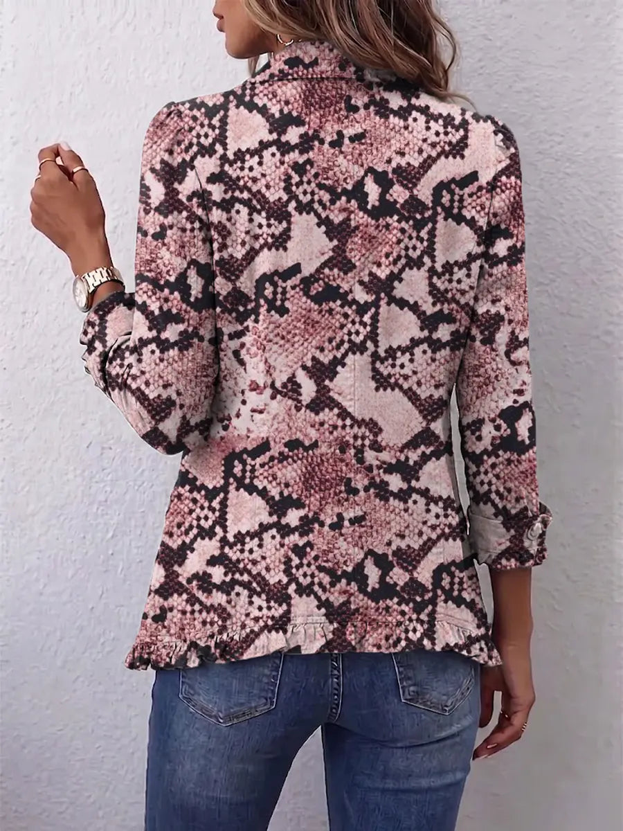 Retro Pattern Art Print Ruffle Casual Stylish Cotton Lapel Coat