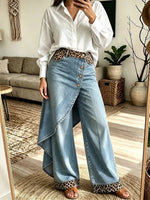 Women's Leopard Print Patchwork Wide-leg Jeans