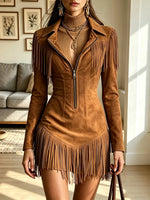 Women's Western Fringe Half-Zip Suede Dress