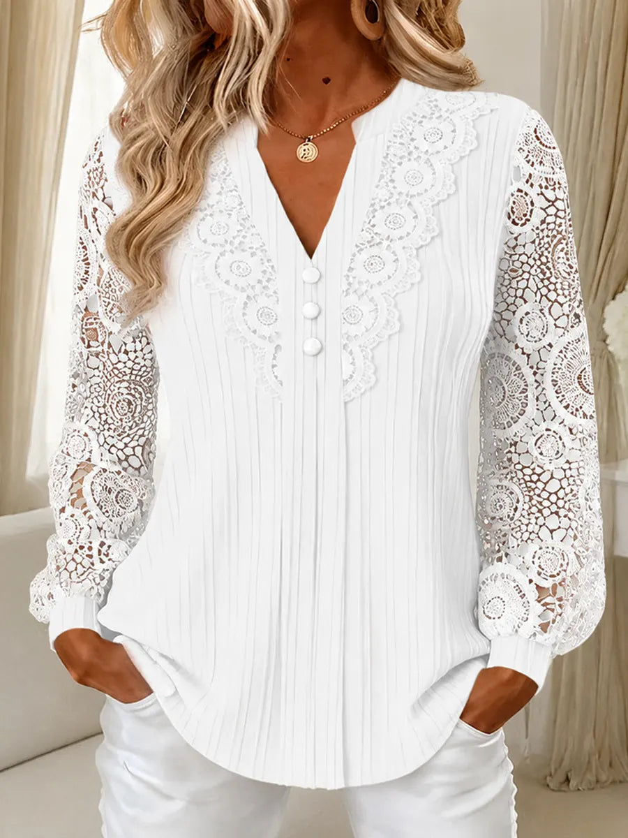 Retro Elegant Lace Patchwork Art Casual Stylish Long Sleeve Shirt