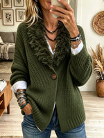 Women's Faux Fur Collar Chunky Knit Cardigan