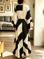 Retro Geometric Pattern Art Casual Stylish 3/4 Sleeve Cotton Linen Dress