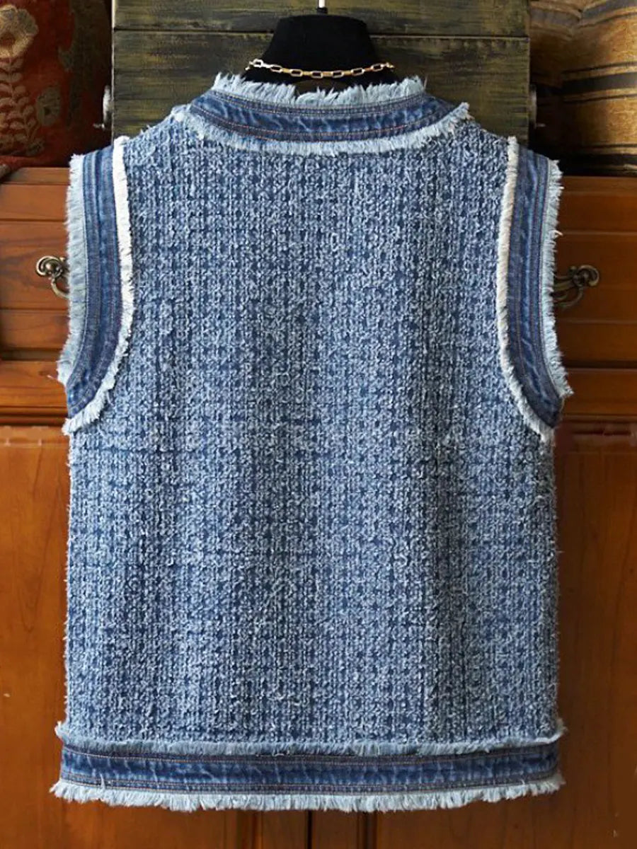 Retro Elegant Chic Denim Patchwork Art Casual Stylish Vest Coat