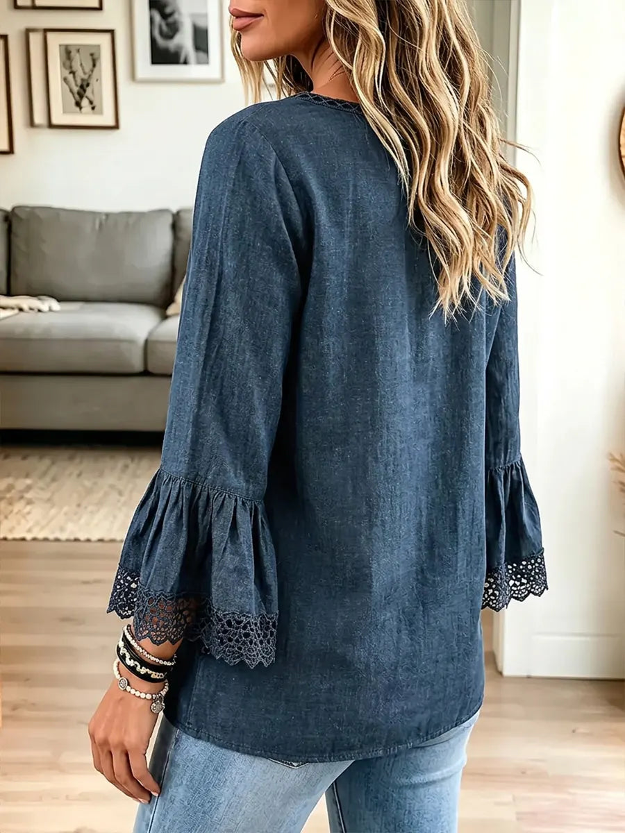 Vintage Elegant Cotton And Linen Patchwork Lace Shirt