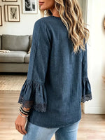 Vintage Elegant Cotton And Linen Patchwork Lace Shirt