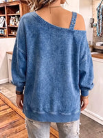 Retro Off-shoulder Art Casual Stylish Long Sleeve Denim Sweatshirt