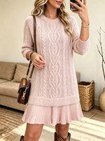 Women's Cable Knit Pleated Hem Sweater Dress