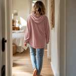Women's Ruffle Cuff Velvet Relaxed Hoodie