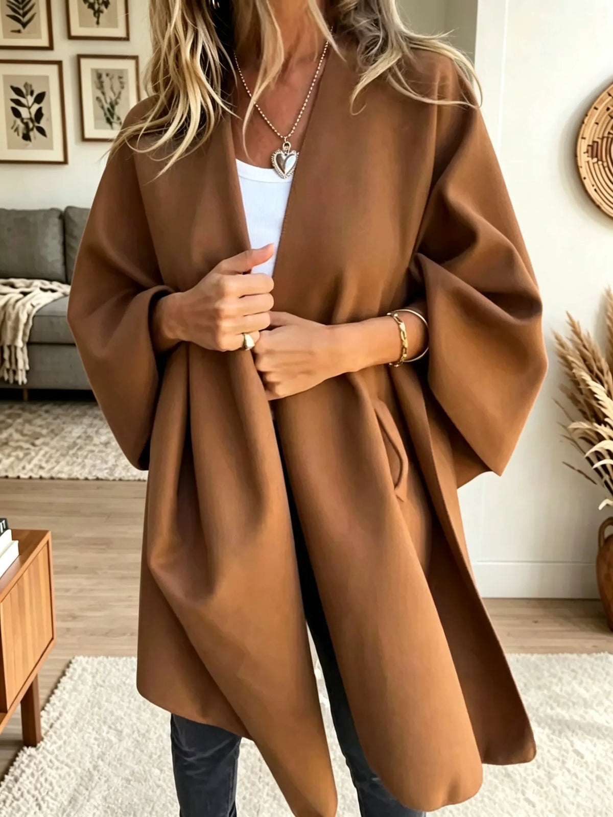 Women's Open-Front Draped Cape Coat