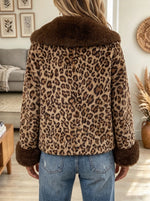 Women's Leopard Faux Fur Collar Coat