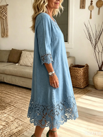 Women's Floral Crochet Cutout Denim Dress