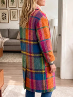 Vintage Elegant Woolen Fabric Plaid Coat