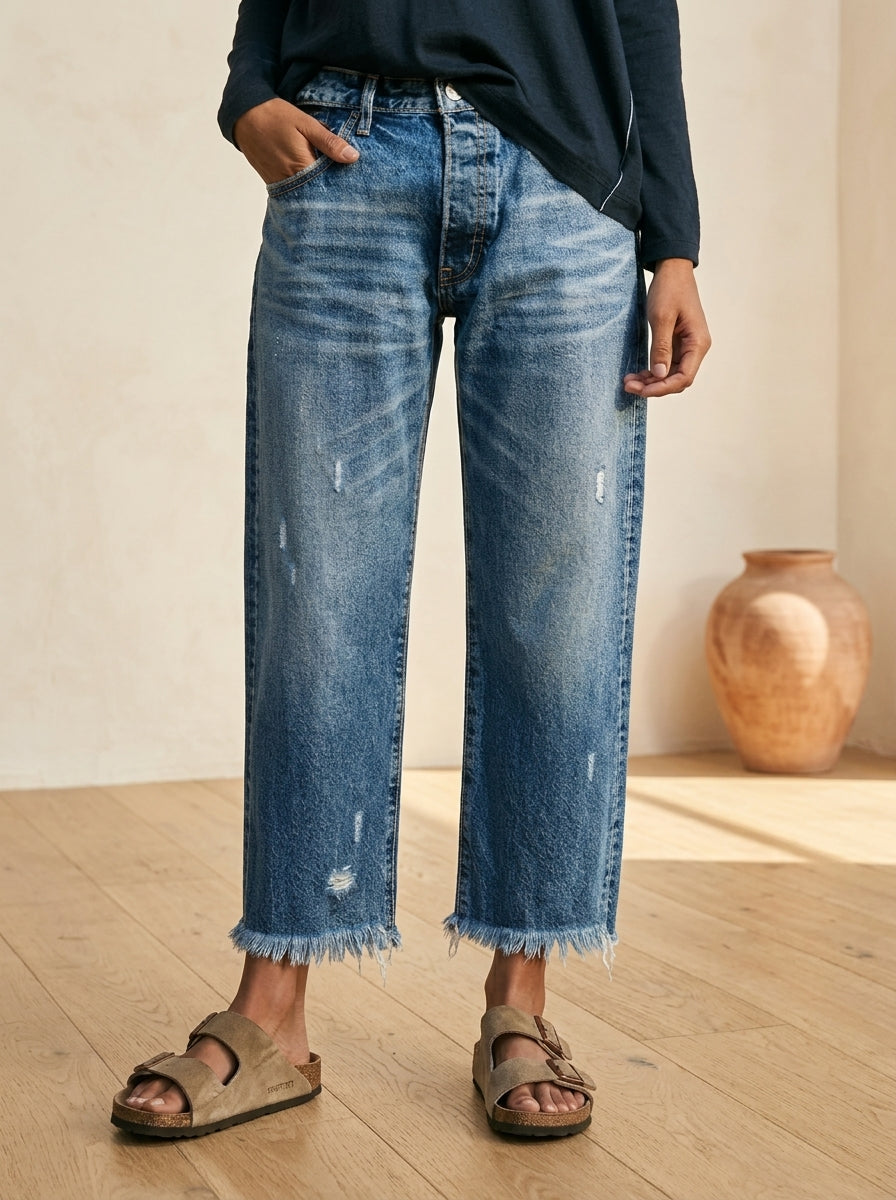 🔥Hot Sale 3000+🔥Women's Retro Fringed Cropped Straight Leg Jeans