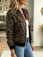 Women's Leopard Print Zip-Up Bomber Jacket