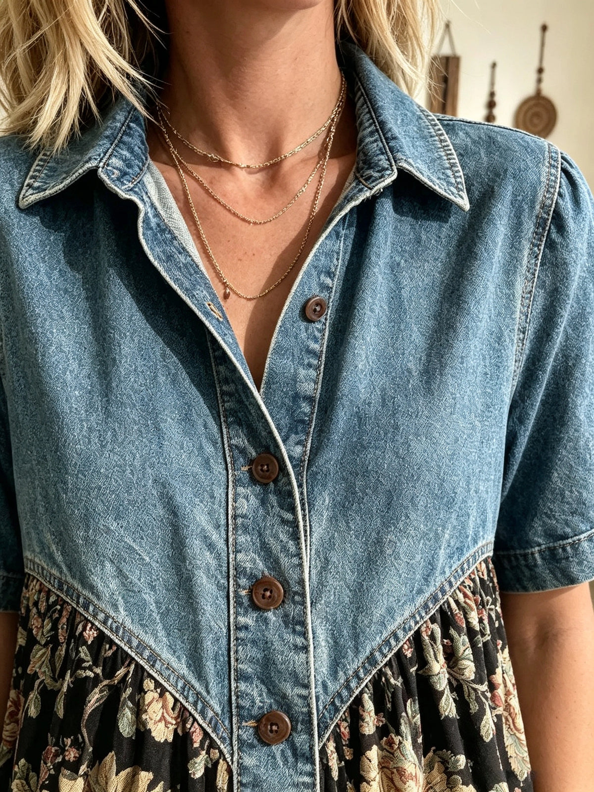 Women's Denim Yoke Floral Maxi Dress