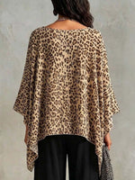 Retro Leopard Pattern Art Stylish Casual 3/4 Batwing Sleeve Top