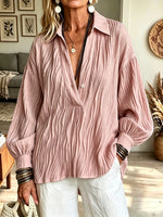 Women's Crinkle Pleated Deep V-Neck Blouse