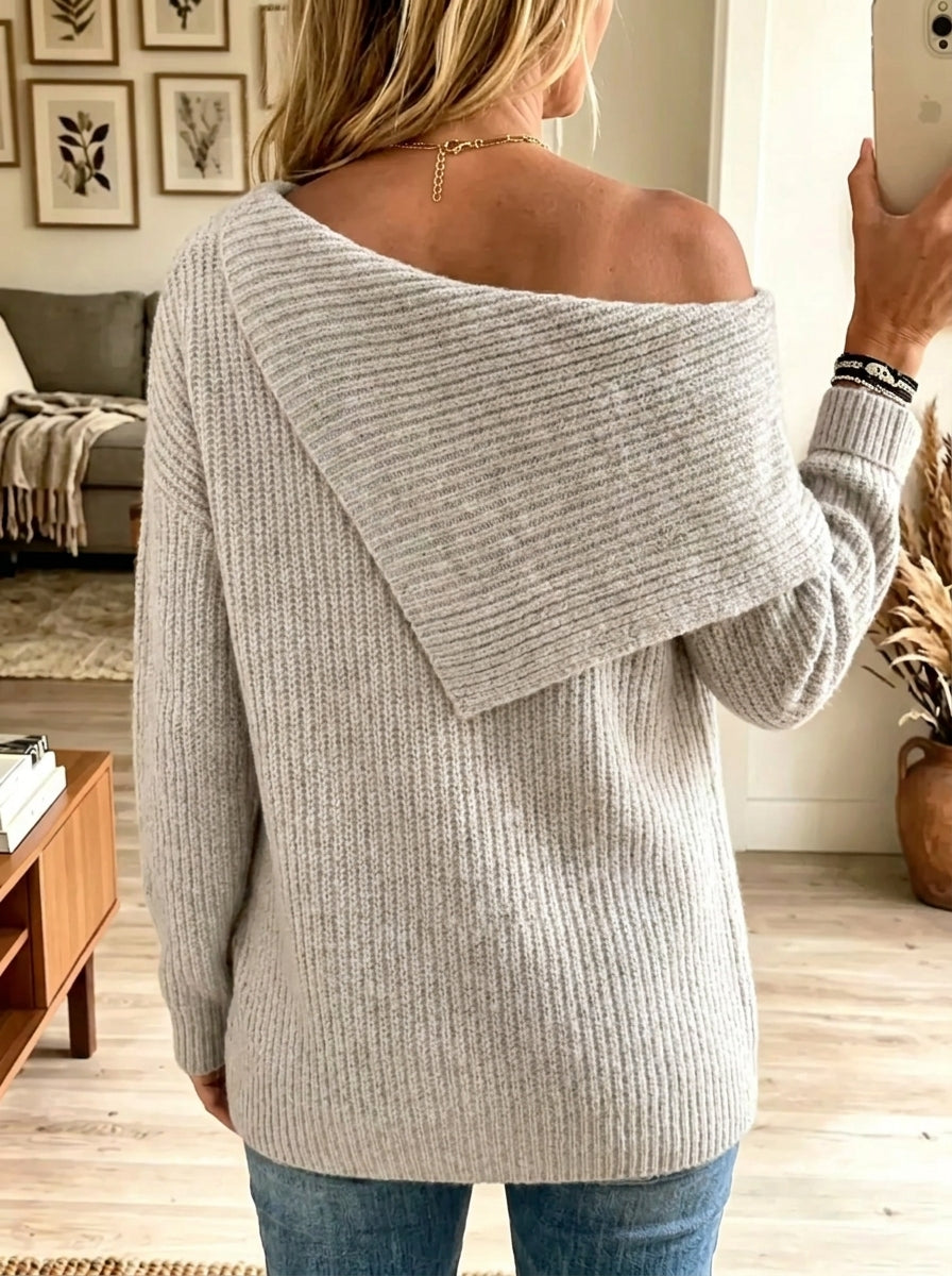 Women's Asymmetrical Button Foldover Collar Sweater