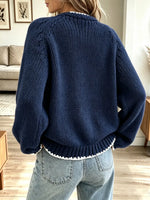 Vintage Bow Contrast Knit Art Casual Stylish Long Sleeve Cardigan Sweater