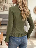 Women's Ruched Peplum Button-Down Blouse