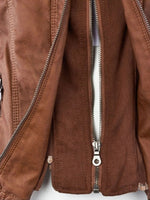 Women Detachable Hood Faux Leather Biker Jacket, Zip‑Up Slim Moto Coat With Multi Zipper Pockets