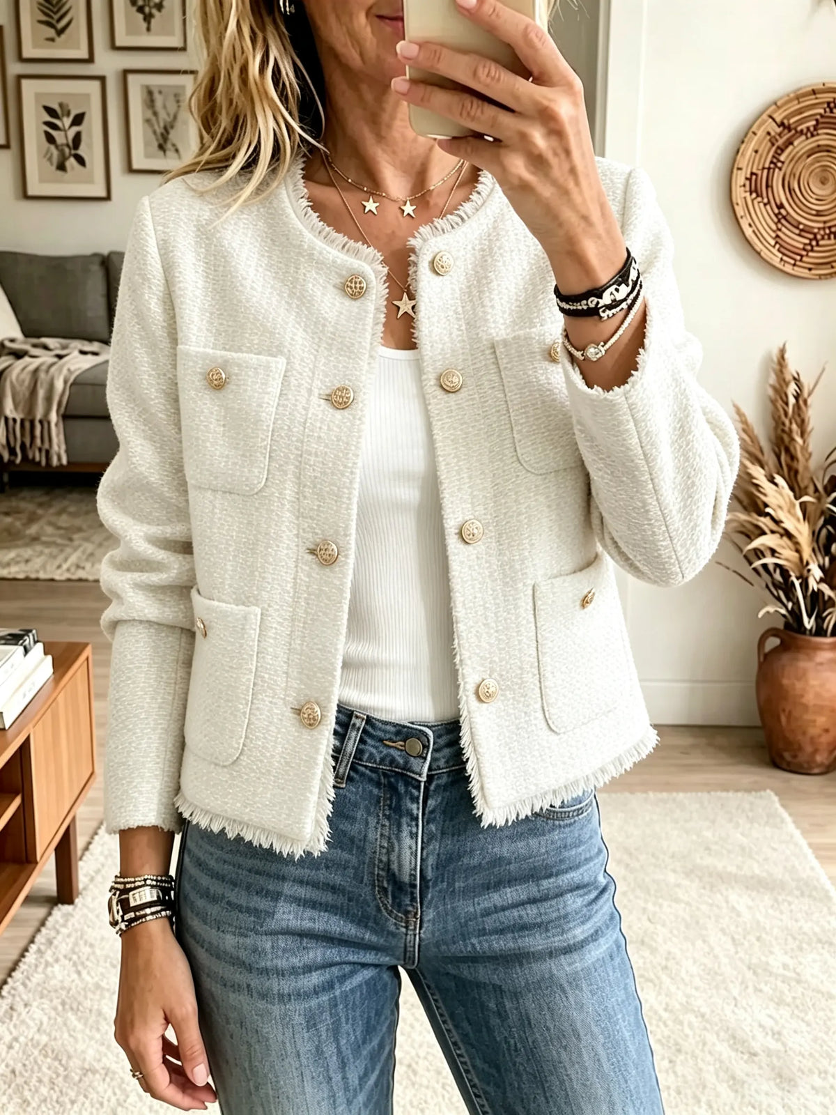 Women's Fringe Trim Tweed Jacket