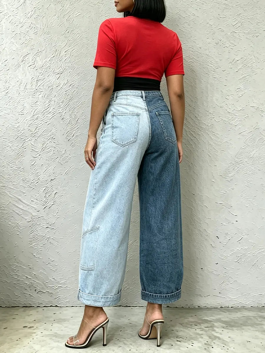 Women's Color-block Wide-leg Jeans