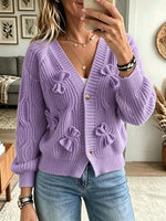 Women's 3D Bow Accent Cable Knit Cardigan