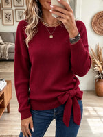 Women's Side Tie Crewneck Knit Sweater
