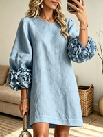 Women's 3D Floral Sleeve Linen Shift Dress