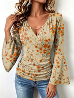 Retro Floral Pattern Art Print Casual Stylish Cotton V Collar Shirt