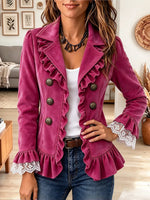 Vintage Elegant Suede Patchwork Ruffles Lace Jacket