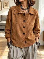 Vintage Classic Lapel Suede Art Casual Stylish Long Sleeve Coat