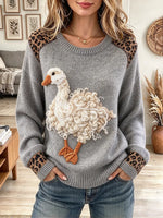 Women's Cute Duck With Leopard Print Sweater