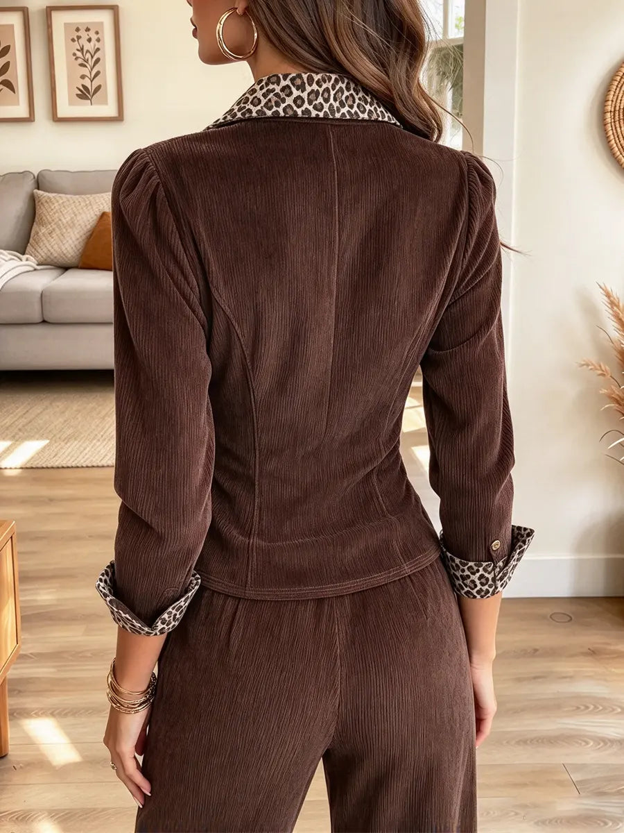 Retro Leopard Pattern Lapel Art Casual Stylish Long Sleeve Shirt