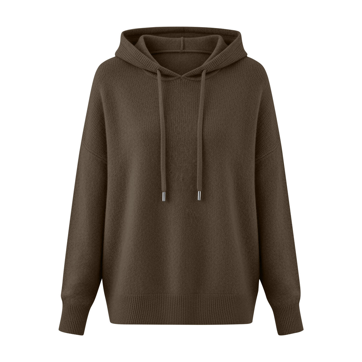 Women Solid Color Drawstring Hooded Knit Pullover Sweater