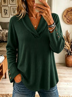 Women's Ribbed Shawl Collar Long Sleeve Top