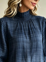 Women's Plaid Mesh Trim Mock-Neck Mini Dress