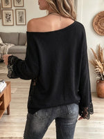 Women's Off-the-Shoulder Lace Trim Knit Sweater