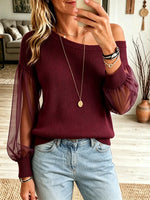 Women's Off-the-Shoulder Sheer Sleeve Knit Top