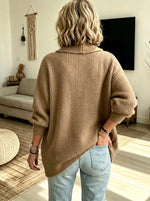 Women Camel Shawl Collar Big Button Oversized Lantern Sleeve Knit Cardigan