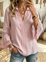 Women's Openwork Crochet 3/4 Bell Sleeve Blouse