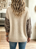 Women Cute Cat Graphic Color‑Block Knit Drop Shoulder Sweater