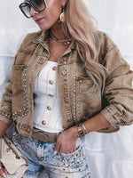 Retro Fashion Rivet‑adorned Art Lapel Casual Stylish Long Sleeve Denim Coat