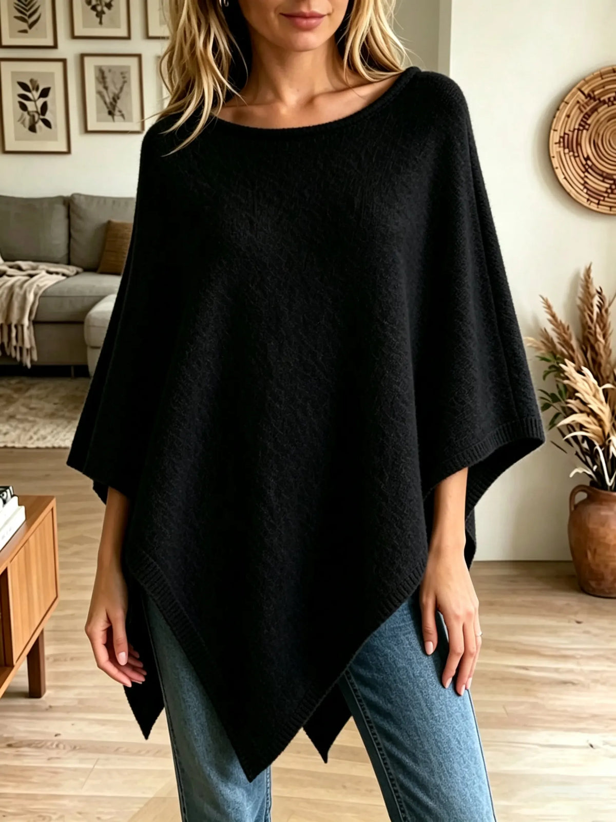 Women's Asymmetrical Hem Cashmere-Blend Poncho Sweater