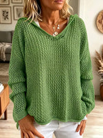 Retro Solid Color Loose Hooded Art Casual Stylish Long Sleeve Knitted Top
